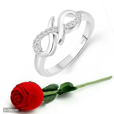 Vighnaharta Stylish (CZ) Rhodium Plated Ring with Scented Velvet Rose Ring Box for women and girls and your Valentine.