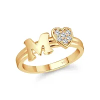 Vighnaharta cz alloy Gold plated Valentine collection Initial '' M '' Letter with heart ring alphabet collection with Scented Velvet Rose Ring Box for women and girls and your Valentine.-thumb1