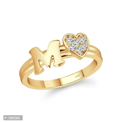 Vighnaharta cz alloy Gold plated Valentine collection Initial '' M '' Letter with heart ring alphabet collection with Scented Velvet Rose Ring Box for women and girls and your Valentine.-thumb2