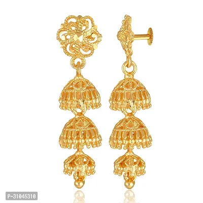 Traditional Golden Brass Beads Jhumkas Earrings For Women-thumb4