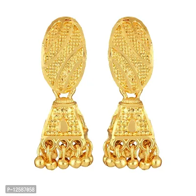 Golden Brass Cubic Zirconia Jhumkas Earrings For Women