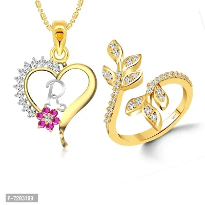 Vighnaharta Valentine Day Gifts Initial R Letter Pendant with Adjustable Gold and Rhodium Plated Jewellery set for Women and Girls.