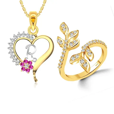 Vighnaharta Valentine Day Gifts Initial R Letter Pendant with Adjustable and Plated Jewellery set for Women and Girls.