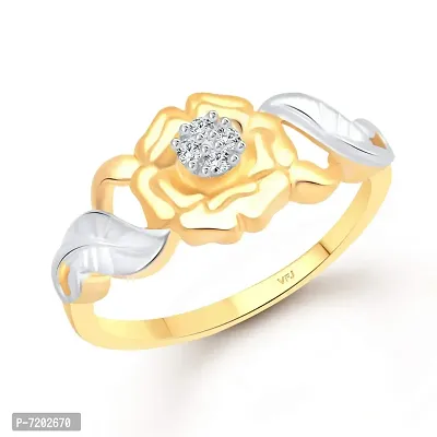 Vighnaharta Rose Glossary cz Gold and Rhodium Plated Alloy Ring for Women and Girls-[VFJ1393FRG14]