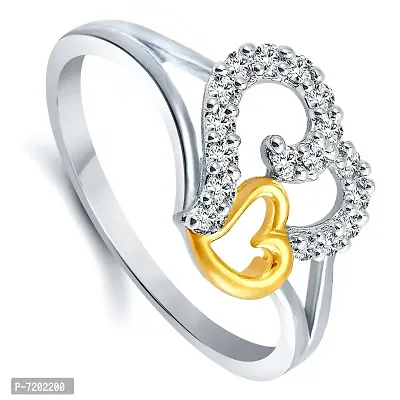 Vighnaharta Valentine Gift White Couple Heart CZ Gold and Rhodium Plated Ring -VFJ1020FRR-thumb2