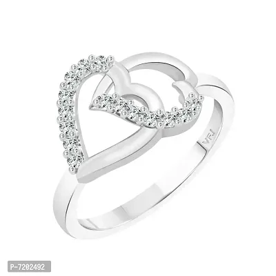 Vighnaharta Valentine Gift Interlocking Hearts CZ Gold and Rhodium Plated Alloy Ring for Women and Girls - [VFJ1294FRR11]