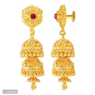 Golden Brass No Gemstone Jhumkas Earrings For Women-thumb3