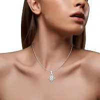 Solo Design Solitaire Rhodium Plated Pendant with Chain for Girls and Women-thumb1