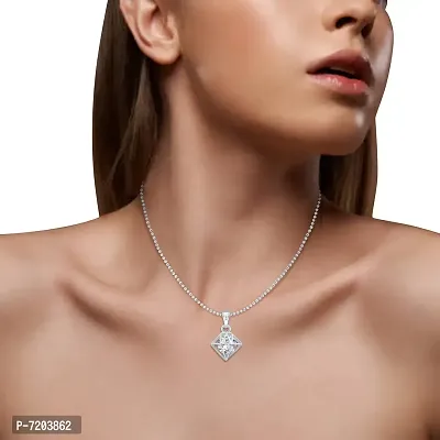 Solo Design Solitaire Rhodium Plated Pendant with Chain for Girls and Women-thumb2