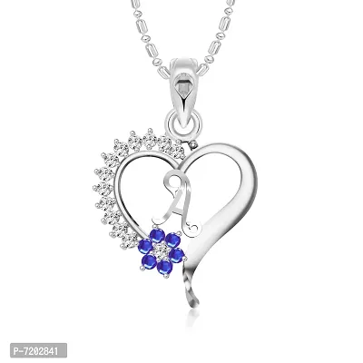 Vighnaharta Valentine gift's Blue Flower Heart Initial LetterA Alphabet CZ Rhodium Plated Alloy Pendant for Women and Girls-[VFJ1248PR]-thumb0