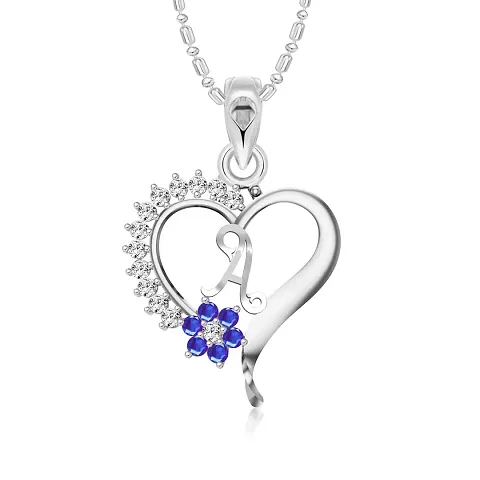 Vighnaharta Valentine's Flower Heart Initial A Letter CZ and Plated Alloy Pendant for Women and Girls-[VFJ1248PG]