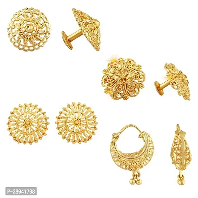 Elegant Brass Earrings For Women Pack Of 4-thumb0