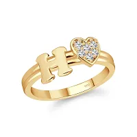 Vighnaharta cz alloy Gold plated Valentine collection Initial '' H '' Letter with heart ring alphabet collection with Scented Velvet Rose Ring Box for women and girls and your Valentine.-thumb1