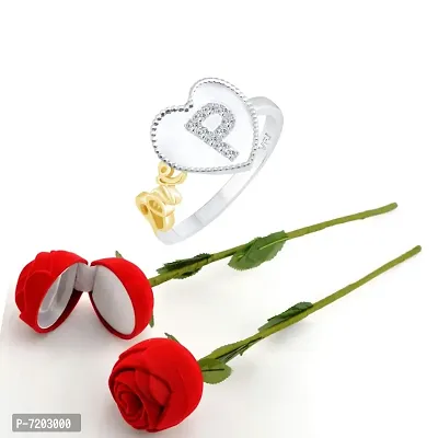 Vighnaharta Valentine's CZ Rhodium Plated Ring with Scented Rose Ring Box for Women and Girls. [Pack of- 1 Ring and 1 Scented Rose]-VFJ1287SCENT-ROSE10