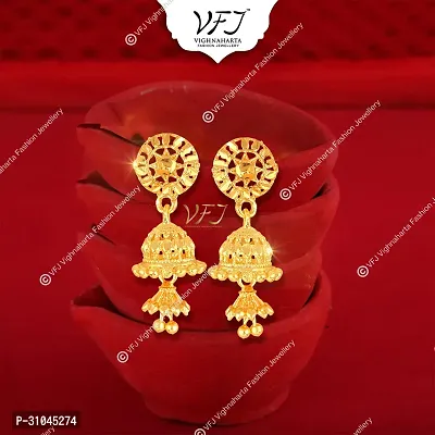 Traditional Golden Brass Beads Jhumkas Earrings For Women