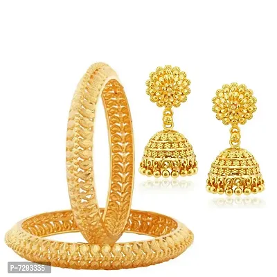Gold Plated Brass Bangles with Earrings Combo