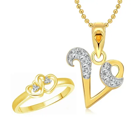 Valentine Gift Gold Plated Pendant and Ring Combo