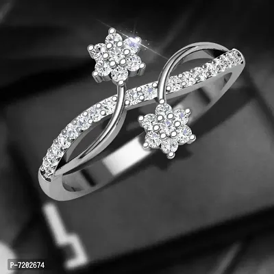 Vighnaharta Dia Couple Flower cz Rhodium Plated Alloy Ring for Women and Girls-[VFJ1395FRR7]-thumb3