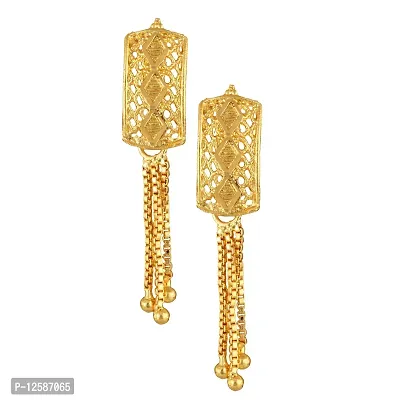 Golden Brass Cubic Zirconia Jhumkas Earrings For Women