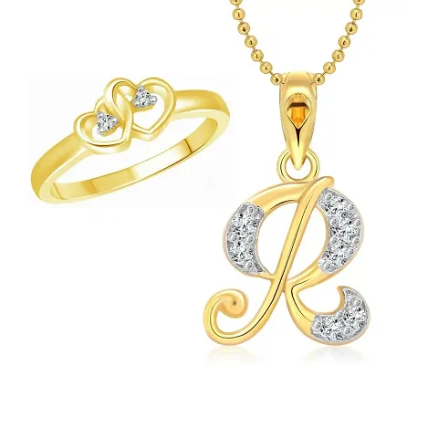 Alphabetical Style Gold Plated Necklace and Ring Combo