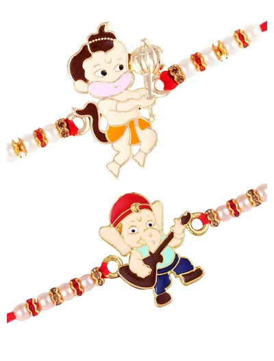 Veena Ganesh Bal Ganesh Combo Cartoons Gold And Rhodium Plated Alloy Kids Rakhi