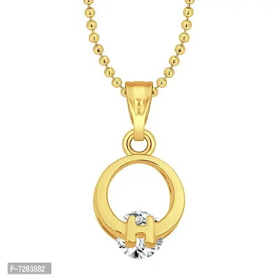 H alphabet Solitaire Gold Plated Pendant with Chain for Girls and Women