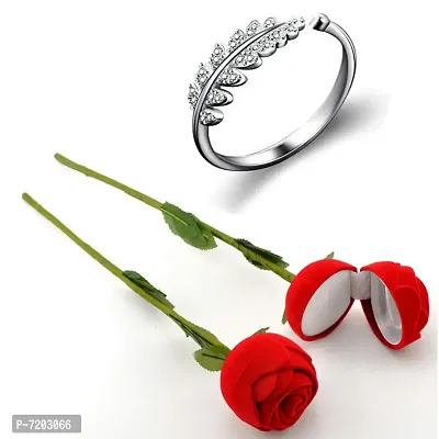 Vighnaharta Valentine's CZ Rhodium Plated Ring with Scented Rose Ring Box for Women and Girls. [Pack of- 1 Ring and 1 Scented Rose]-VFJ1548SCENT-ROSE