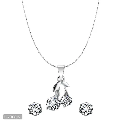 Vighnaharta Valentine Gifts Solitaire Pendant Silver Plated Designer with Chain for Girls and Women VFJ2006PR-SET