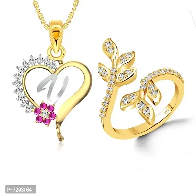 Vighnaharta Valentine Day Gifts Initial V Letter Pendant with Adjustable R Gold and Rhodium Plated Jewellery set for Women and Girls.