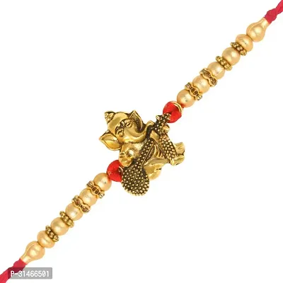 Ganesh with Veena Gold and Rhodium Plated Alloy Rakhi for Lovely Brother