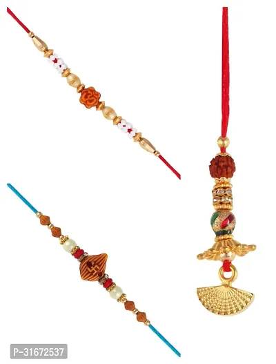 Vighnaharta Religious Pearls Lumba Combo Rakhi For Kids And Lovely Brother Pack Of 3-thumb0