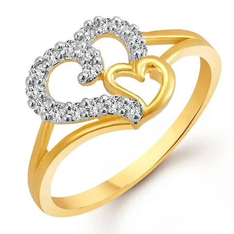 Vighnaharta Brass Couple Heart CZ and Plated Ring for Women