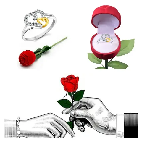 Wedding proposal Gift Cz Plated Alloy Heart Ring for Women and Girls with Fancy Ring Box- VFJ1020ROSE