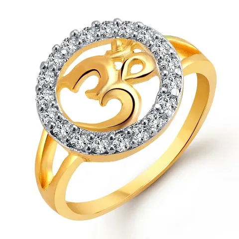 Auspicious Om (CZ) and Plated Alloy Ring for Women and Girls - [VFJ1021FRG]