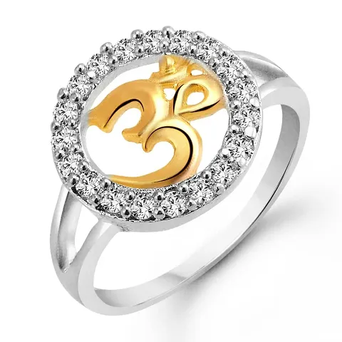 Auspicious Om (CZ) and Plated Alloy Ring for Women and Girls - [VFJ1021FRG]