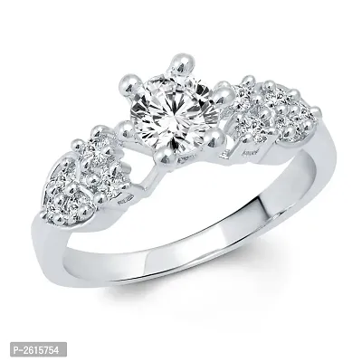 Sweet Heart Solitaire (CZ) Rhodium Plated alloy Ring for Women and Girls - [VFJ1030FRR]