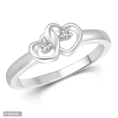 Dual Heart (CZ) Rhodium Plated alloy Ring for Women and Girls - [VFJ1047FRR]