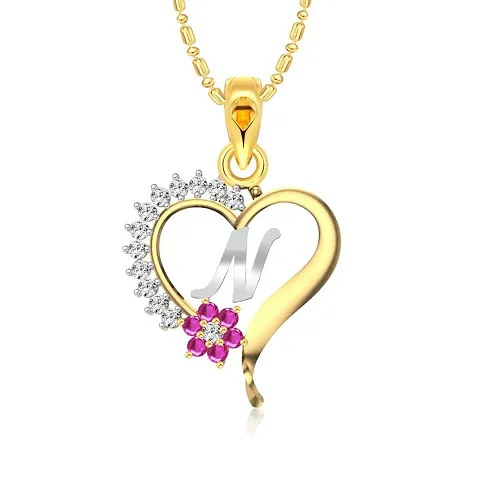 Vighnaharta Valentine gift's Flower Heart Initial LetterV Alphabet CZ Plated Alloy Pendant for Women and Girls-[VFJ1257PR]