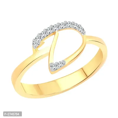 initial ''D'' Letter (CZ) Gold and Rhodium Plated Alloy Ring for Women and Girls
