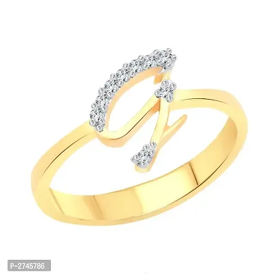 initial ''G'' Letter (CZ) Gold and Rhodium Plated Alloy Ring for Women and Girls