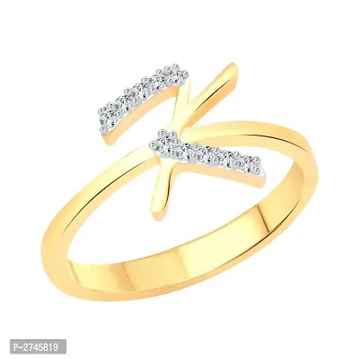 initial ''K'' Letter (CZ) Gold and Rhodium Plated Alloy Ring for Women and Girls