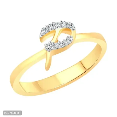 initial ''P'' Letter (CZ) Gold and Rhodium Plated Alloy Ring for Women and Girls