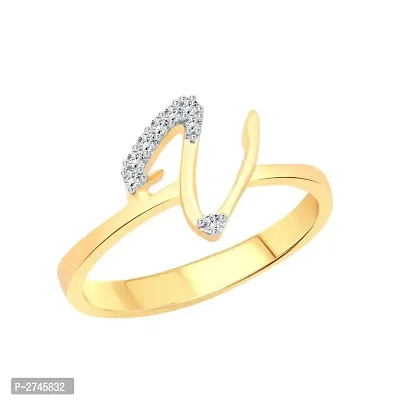 initial ''V'' Letter (CZ) Gold and Rhodium Plated Alloy Ring for Women and Girls