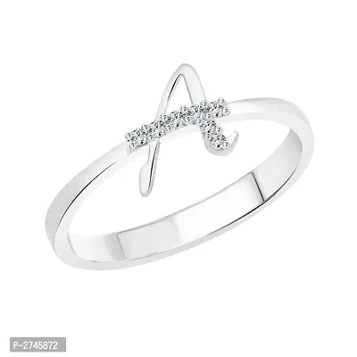 initial ''A'' Alphabet (CZ) Silver and Rhodium Plated Alloy Ring for Women and Girls