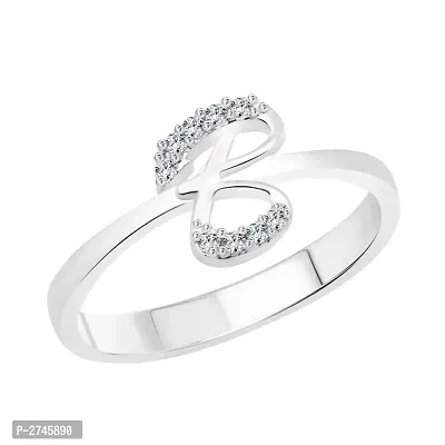 initial ''B'' Alphabet (CZ) Silver and Rhodium Plated Alloy Ring for Women and Girls
