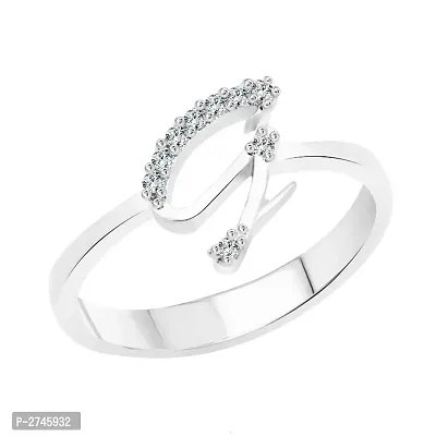 initial ''G'' Alphabet (CZ) Silver and Rhodium Plated Alloy Ring for Women and Girls-thumb0