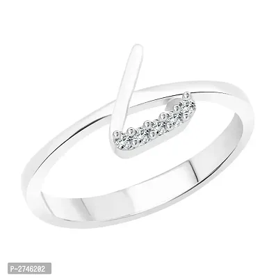 initial ''L'' Alphabet (CZ) Silver and Rhodium Plated Alloy Ring for Women and Girls