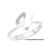 initial ''V'' Alphabet (CZ) Silver and Rhodium Plated Alloy Ring for Women and Girls-thumb1