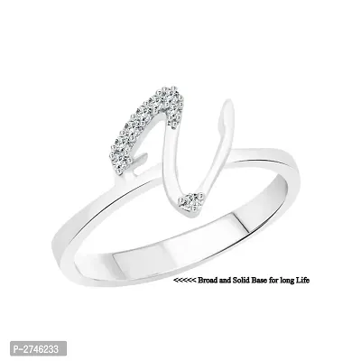 initial ''V'' Alphabet (CZ) Silver and Rhodium Plated Alloy Ring for Women and Girls-thumb2