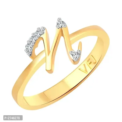 initial ''N'' Letter (CZ) Gold and Rhodium Plated Alloy Ring for Women and Girls